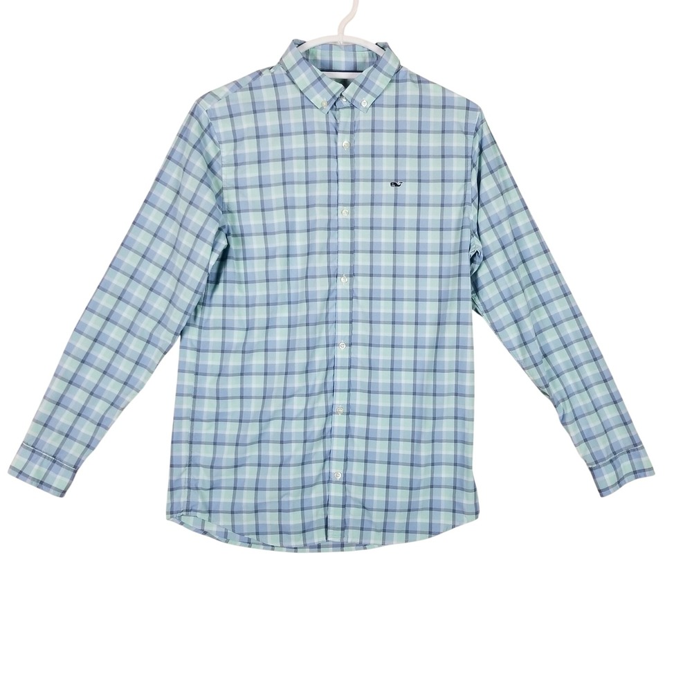 Vineyard Vines Performance Shirt Men XL Blue Green Plaid Long Sleeve Button Down
